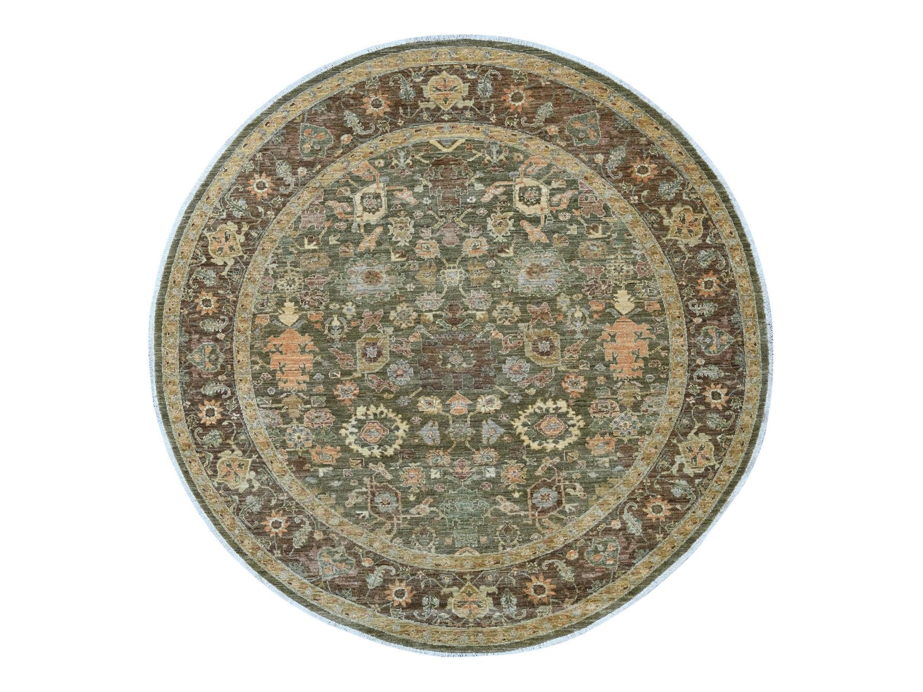 Green 8'1" x 8'4" Oushak And Peshawar Hand knotted Wool Rug - Sku: O021517