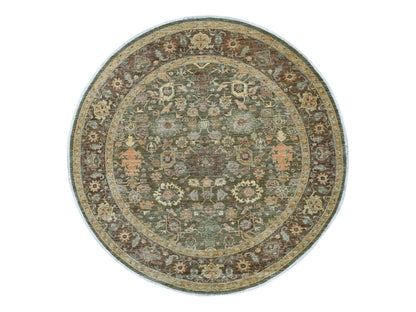 Green 8'1" x 8'4" Oushak And Peshawar Hand knotted Wool Rug - Sku: O021517