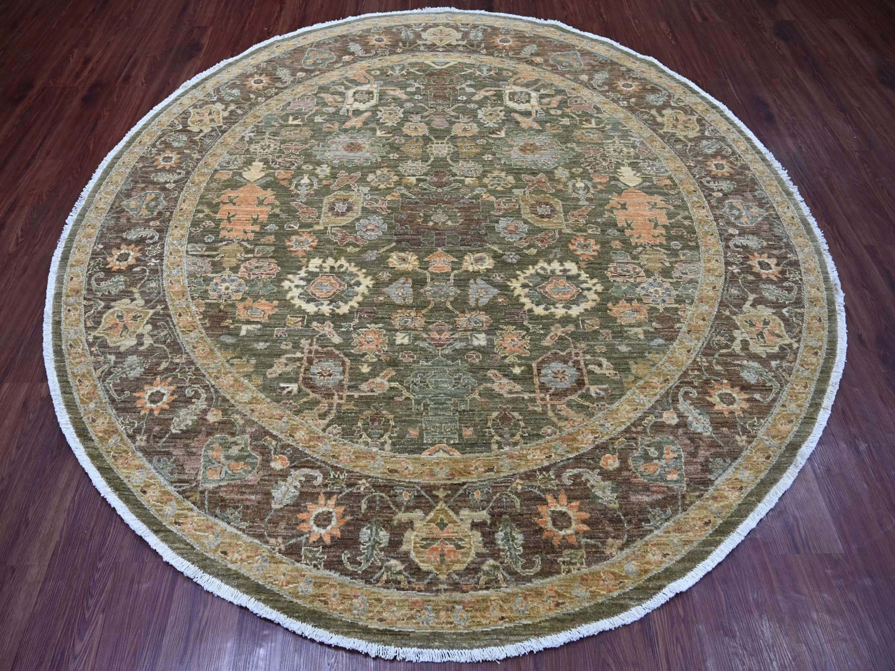 Green 8'1" x 8'4" Oushak And Peshawar Hand knotted Wool Rug - Sku: O021517