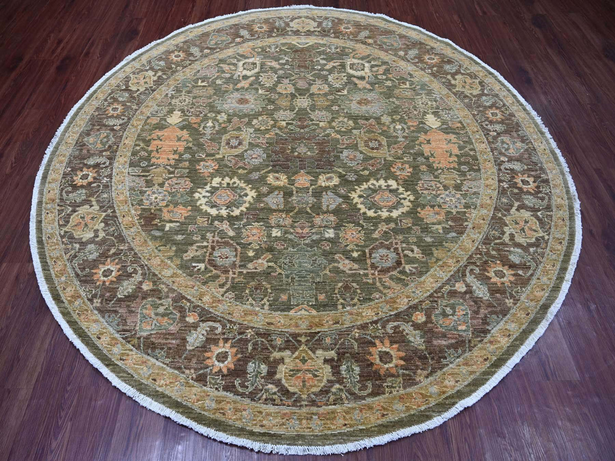 Mahal Oushak hand-knotted wool rug in Green & Brown, 8'1" x 8'4" — SKU O021517 (view 2)