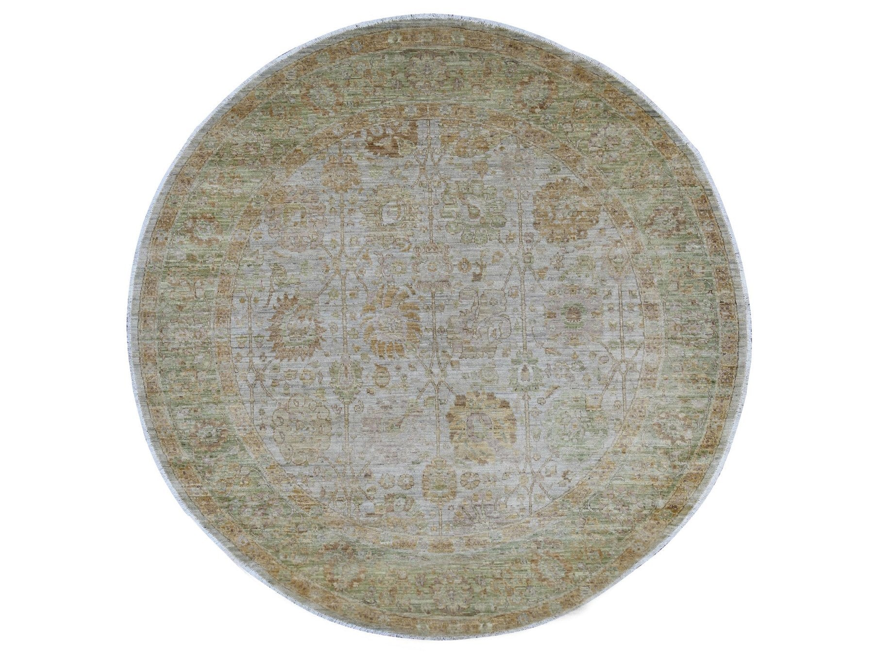 Mahal Oushak hand-knotted wool rug in Gray & Green, 8'1" x 8'2" — SKU O021519