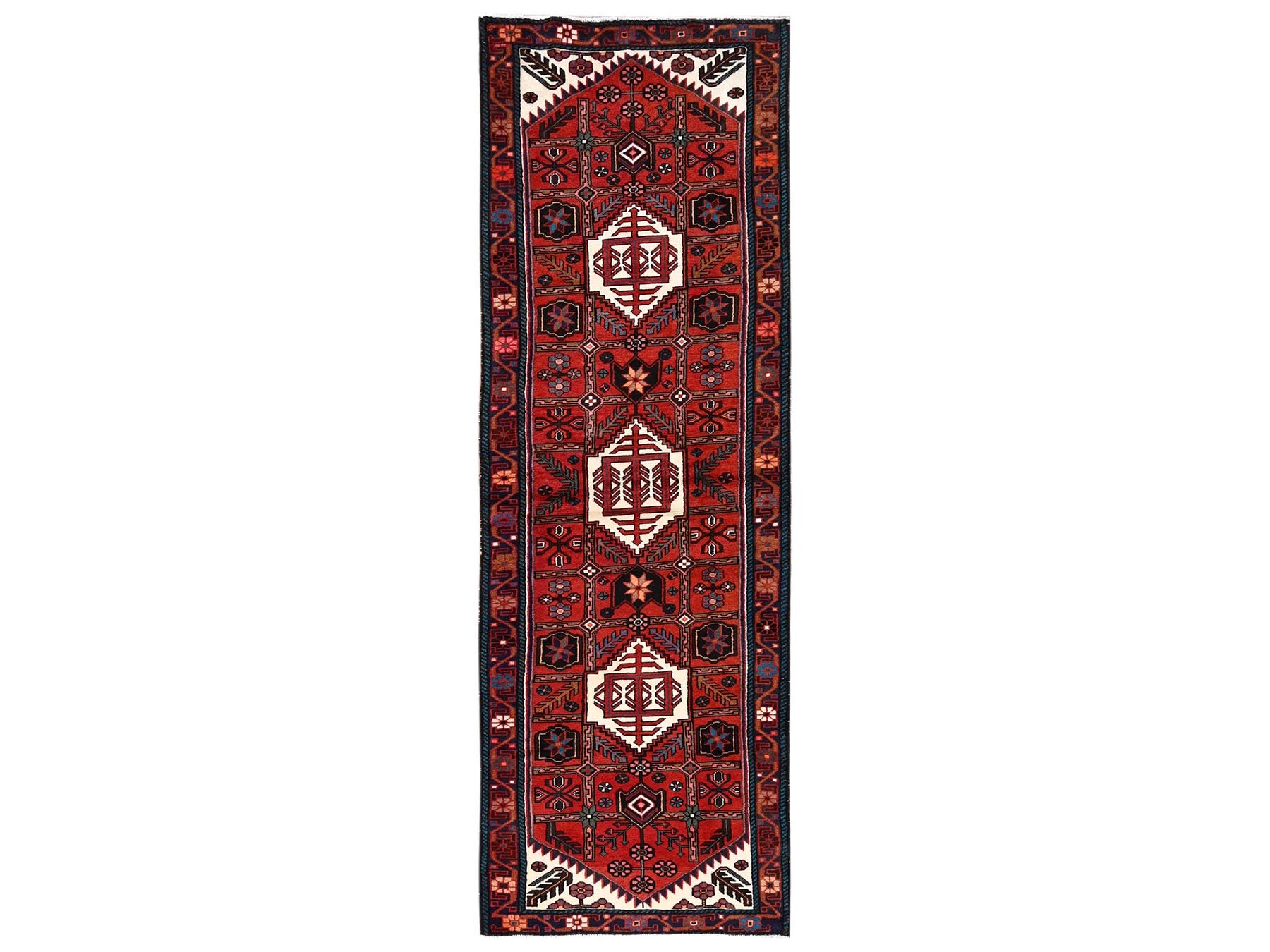 Hamadan Tribal & Geometric hand-knotted wool runner in Red & Brown, 2'10" x 9'6" — SKU O02151