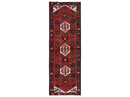 Hamadan Tribal & Geometric hand-knotted wool runner in Red & Brown, 2'10" x 9'6" — SKU O02151
