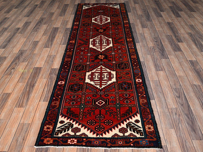 Hamadan Tribal & Geometric hand-knotted wool runner in Red & Brown, 2'10" x 9'6" — SKU O02151 (view 2)
