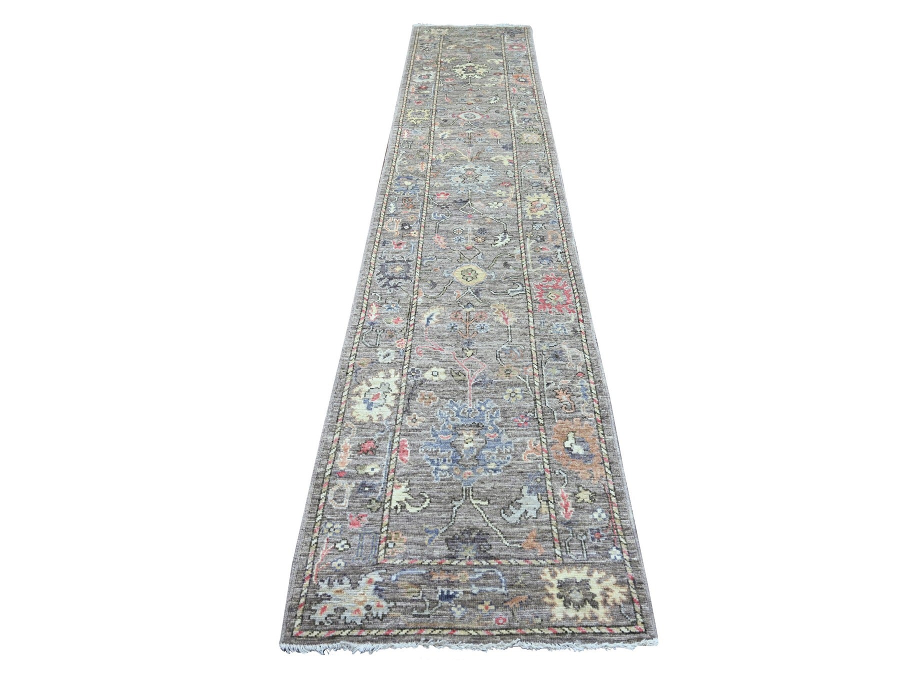 Brown 2'8" x 13'8" Oushak And Peshawar Hand knotted Wool Rug - Sku: O021522