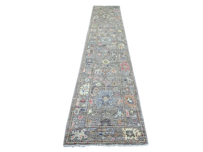 Brown 2'8" x 13'8" Oushak And Peshawar Hand knotted Wool Rug - Sku: O021522