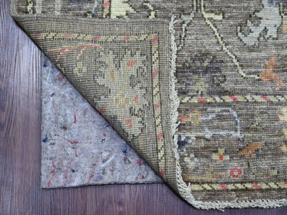 Brown 2'8" x 13'8" Oushak And Peshawar Hand knotted Wool Rug - Sku: O021522