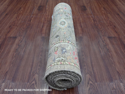 Brown 2'8" x 13'8" Oushak And Peshawar Hand knotted Wool Rug - Sku: O021522