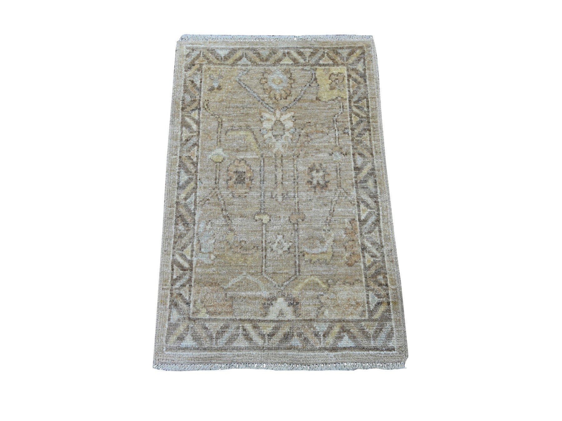 Brown 1'11" x 2'11" Oushak And Peshawar Hand knotted Wool Rug - Sku: O021525