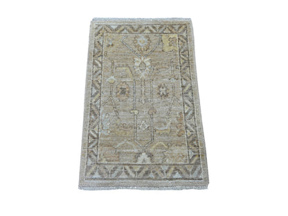 Brown 1'11" x 2'11" Oushak And Peshawar Hand knotted Wool Rug - Sku: O021525