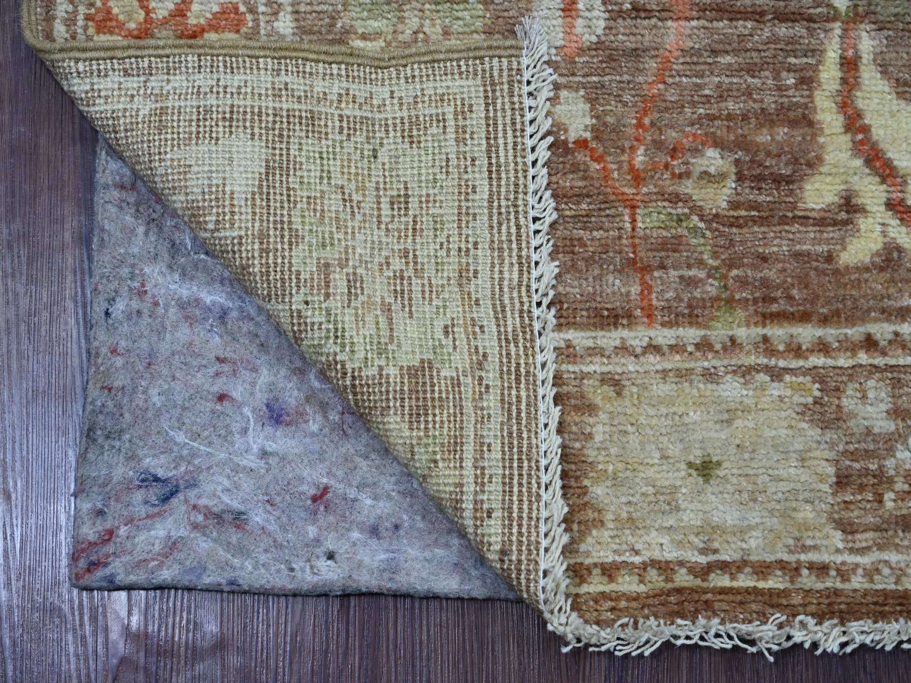 Brown 2'7" x 7'8" Oushak And Peshawar Hand knotted Wool Rug - Sku: O021527