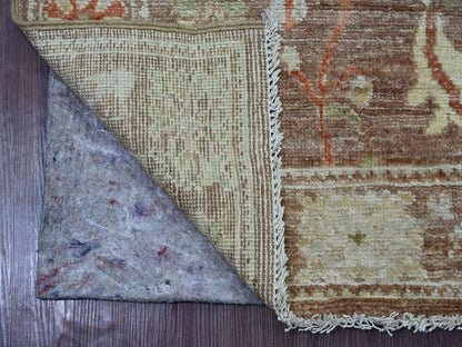 Brown 2'7" x 7'8" Oushak And Peshawar Hand knotted Wool Rug - Sku: O021527