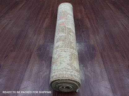 Brown 2'7" x 7'8" Oushak And Peshawar Hand knotted Wool Rug - Sku: O021527