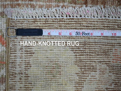 Brown 2'7" x 7'8" Oushak And Peshawar Hand knotted Wool Rug - Sku: O021527