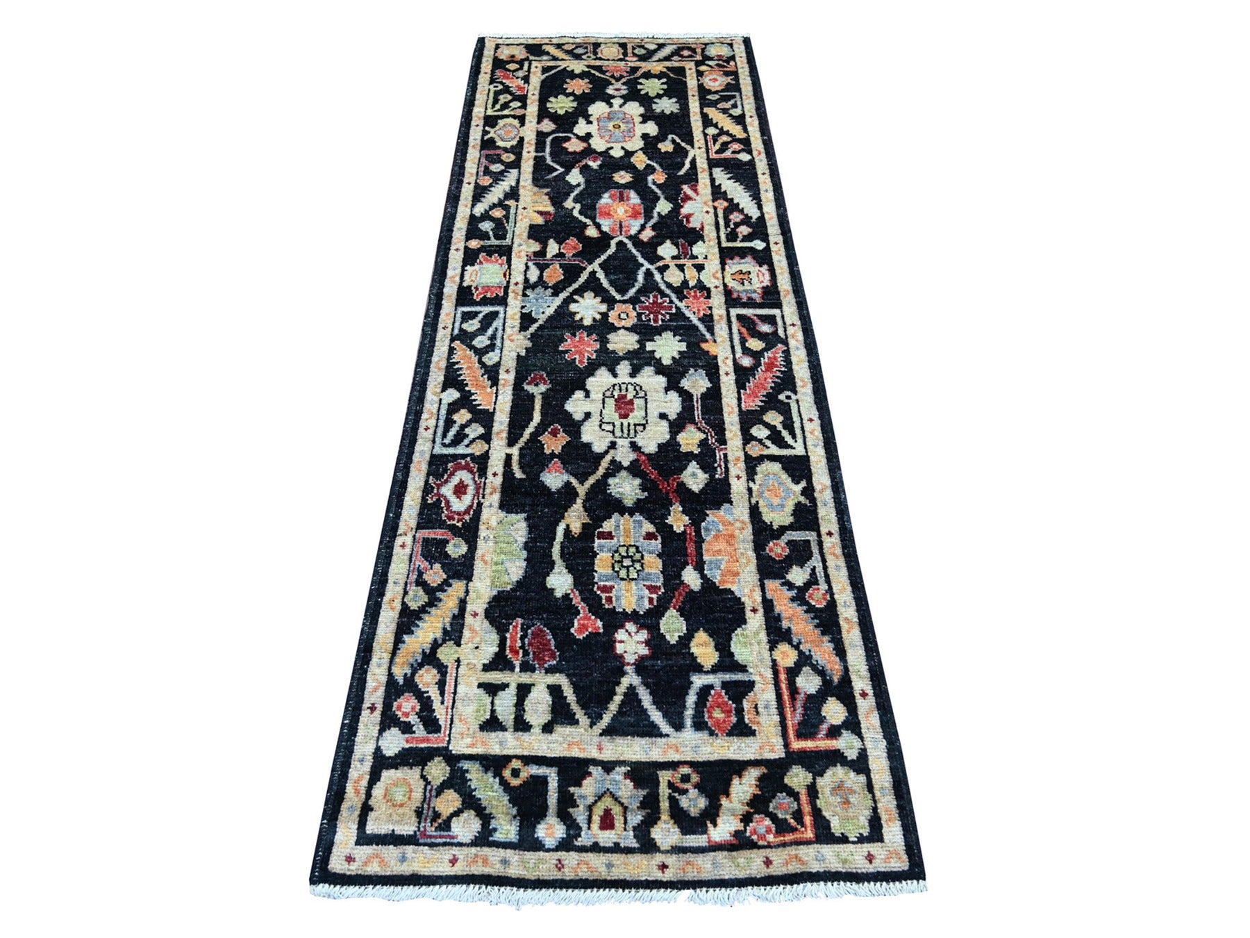 Black 2'9" x 8'1" Oushak And Peshawar Hand knotted Wool Rug - Sku: O021529