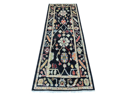 Black 2'9" x 8'1" Oushak And Peshawar Hand knotted Wool Rug - Sku: O021529