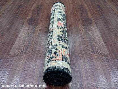 Black 2'9" x 8'1" Oushak And Peshawar Hand knotted Wool Rug - Sku: O021529