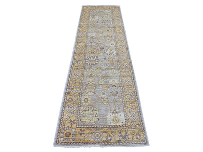 Oushak Oushak hand-knotted wool runner in Gray & Gold, 2'9" x 9'7" — SKU O021531