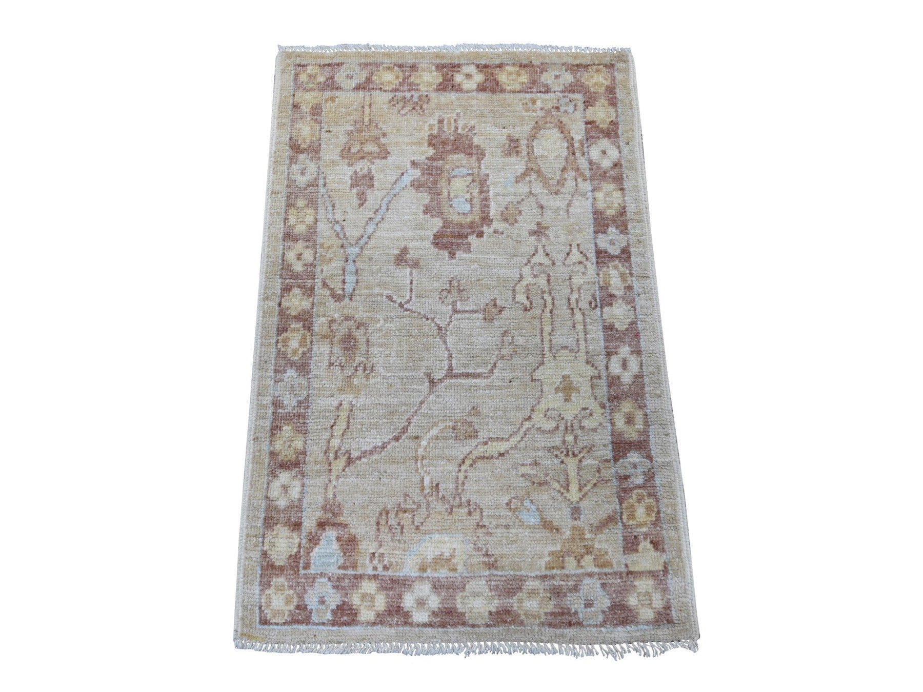 Brown 2'0" x 3'0" Oushak And Peshawar Hand knotted Wool Rug - Sku: O021533
