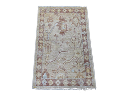 Brown 2'0" x 3'0" Oushak And Peshawar Hand knotted Wool Rug - Sku: O021533