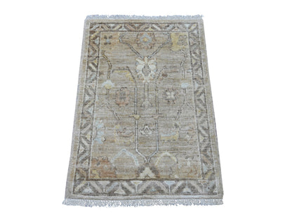 Brown 2'0" x 3'0" Oushak And Peshawar Hand knotted Wool Rug - Sku: O021534