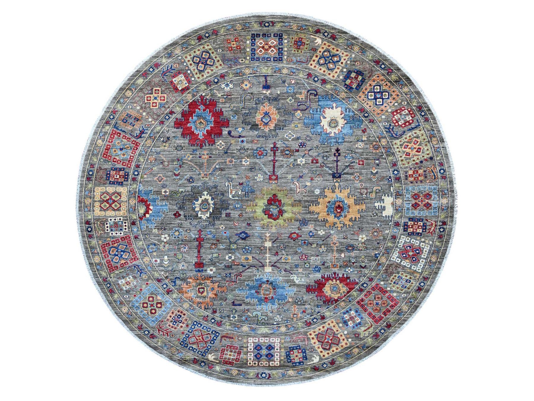Grey 9'10" x 10'0" Oushak And Peshawar Hand knotted Wool Rug - Sku: O021535