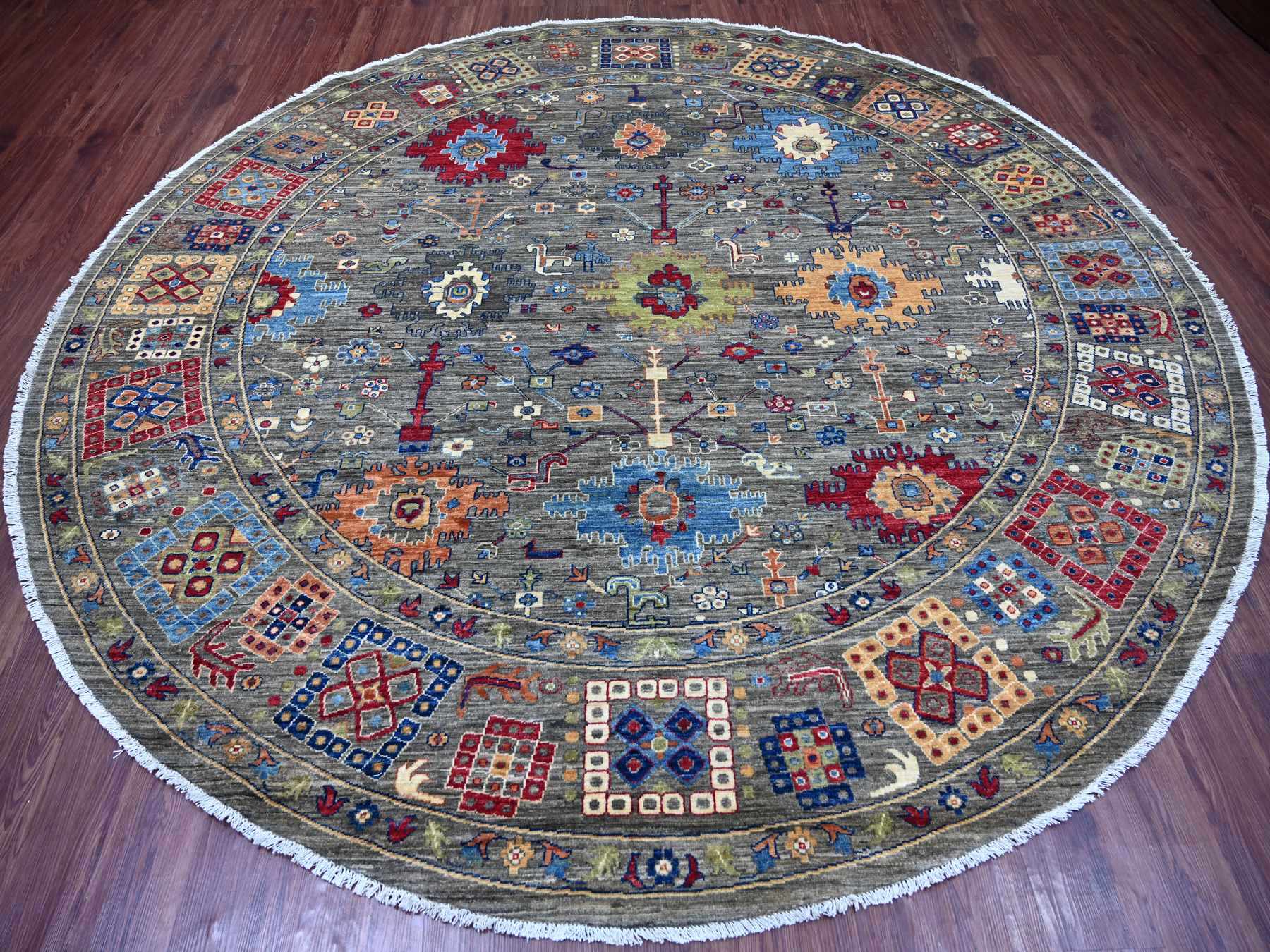Grey 9'10" x 10'0" Oushak And Peshawar Hand knotted Wool Rug - Sku: O021535