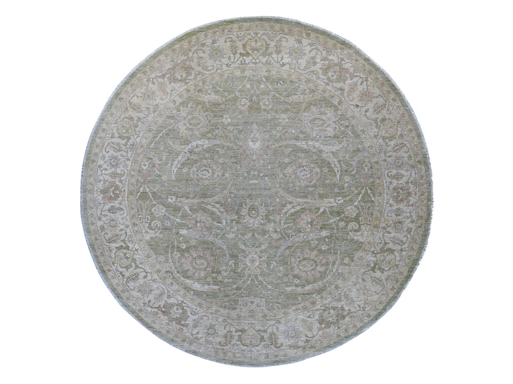 Green 9'8" x 9'10" Oushak And Peshawar Hand knotted Wool Rug - Sku: O021537