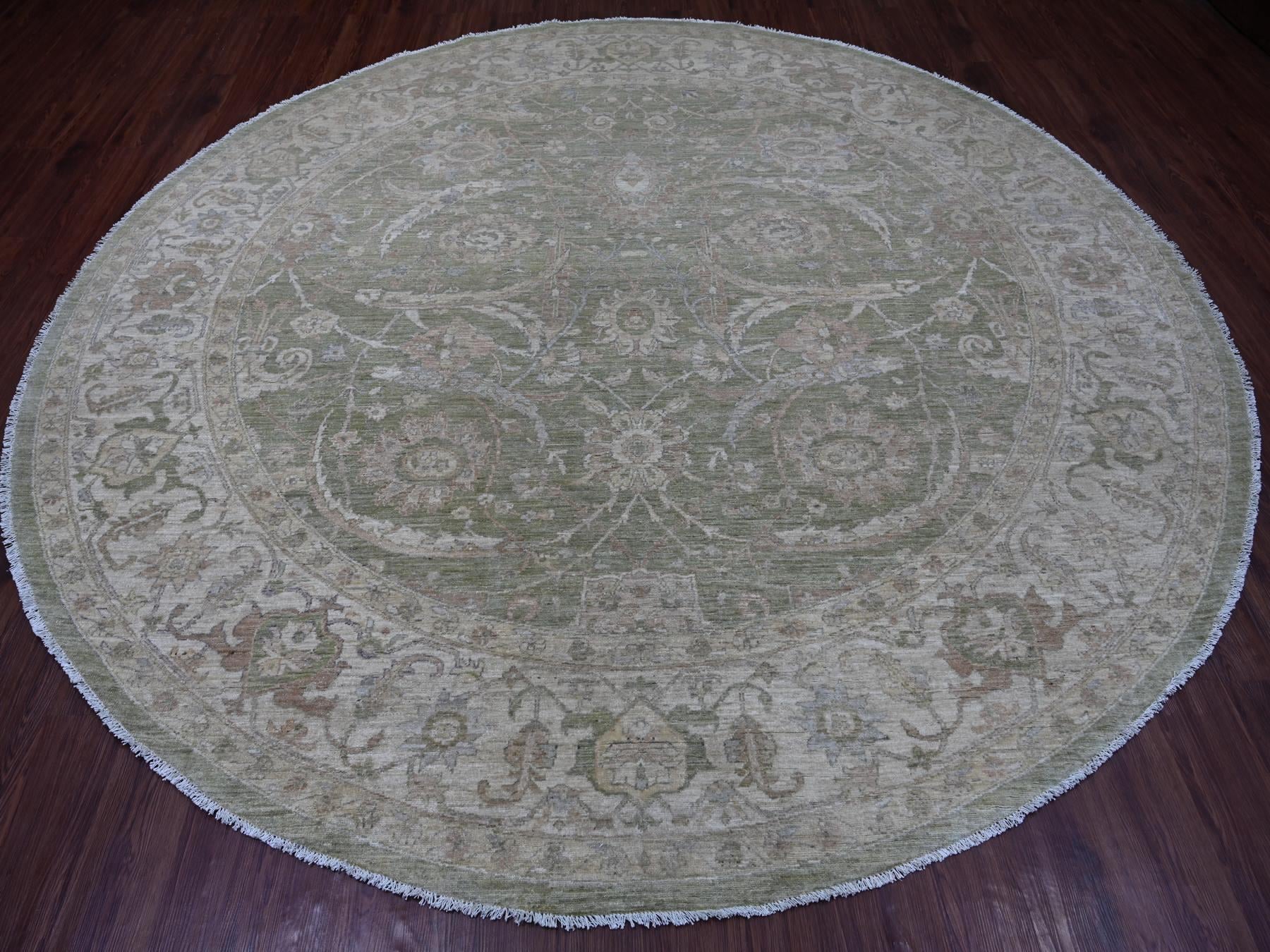 Green 9'8" x 9'10" Oushak And Peshawar Hand knotted Wool Rug - Sku: O021537