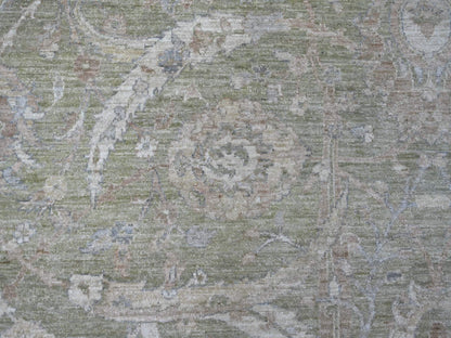 Green 9'8" x 9'10" Oushak And Peshawar Hand knotted Wool Rug - Sku: O021537