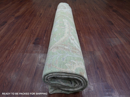 Green 9'8" x 9'10" Oushak And Peshawar Hand knotted Wool Rug - Sku: O021537