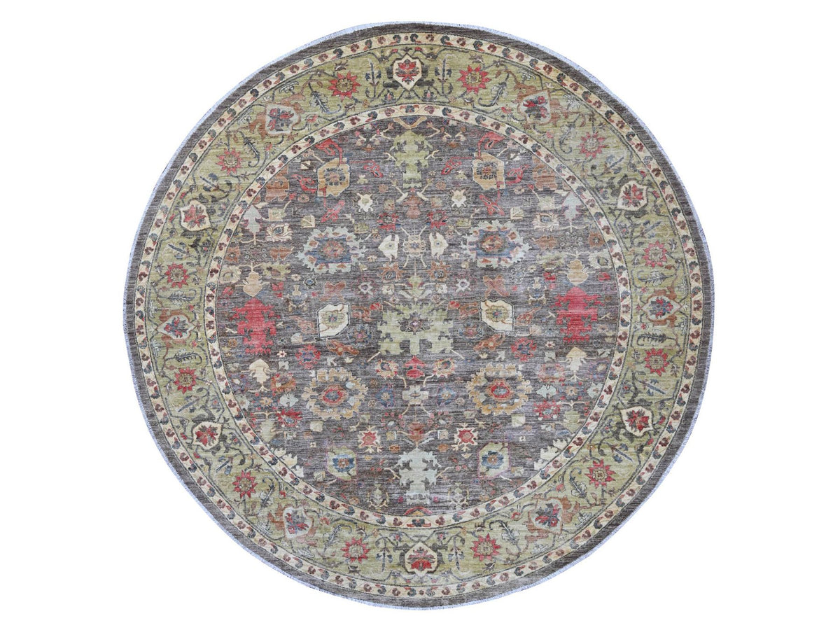 Mahal Oushak hand-knotted wool rug in Gray & Green, 9'11" x 9'11" — SKU O021538