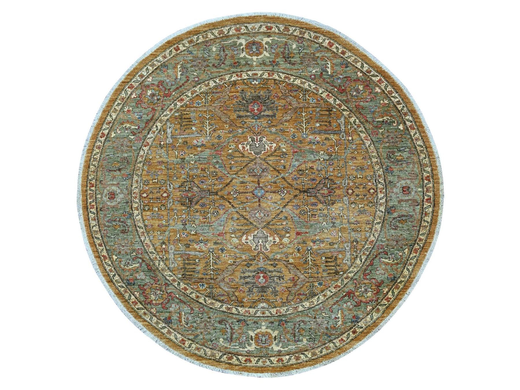 Brown 6'0" x 6'2" Oushak And Peshawar Hand knotted Wool Rug - Sku: O021540