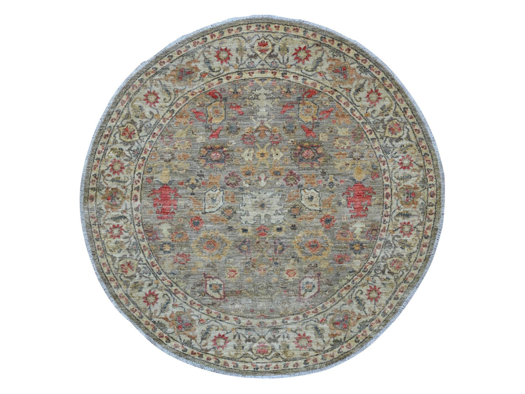 Grey 6'0" x 6'1" Oushak And Peshawar Hand knotted Wool Rug - Sku: O021541