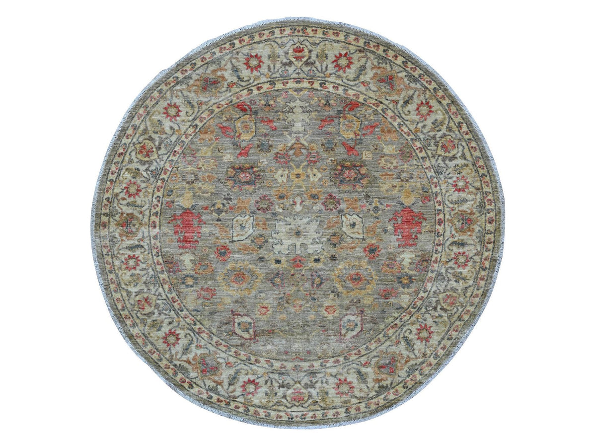 Mahal Oushak hand-knotted wool rug in Gray & Ivory, 6' x 6'1" — SKU O021541
