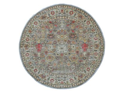Mahal Oushak hand-knotted wool rug in Gray & Ivory, 6' x 6'1" — SKU O021541