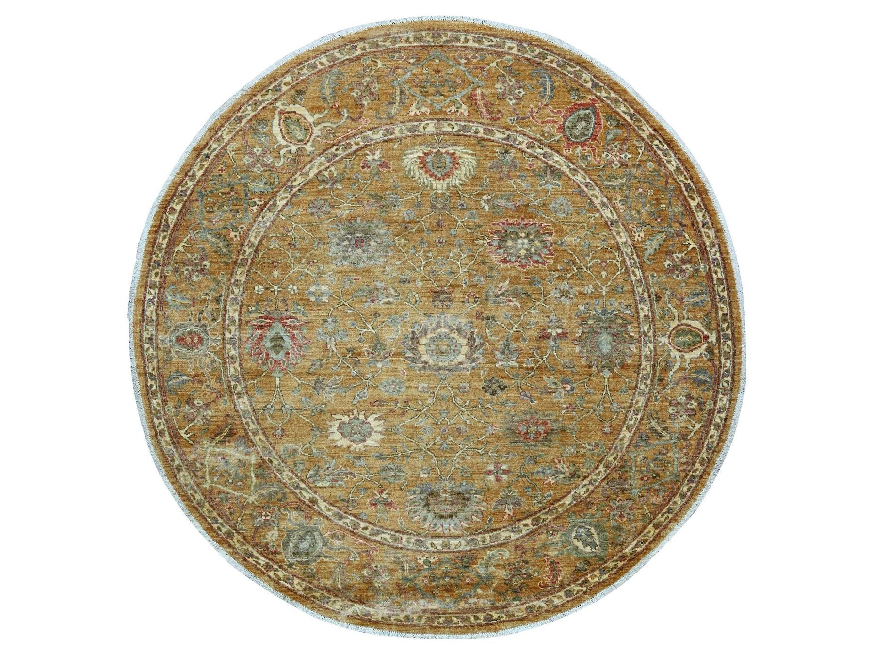 Brown 6'0" x 6'1" Oushak And Peshawar Hand knotted Wool Rug - Sku: O021542