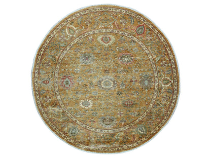 Brown 6'0" x 6'1" Oushak And Peshawar Hand knotted Wool Rug - Sku: O021542