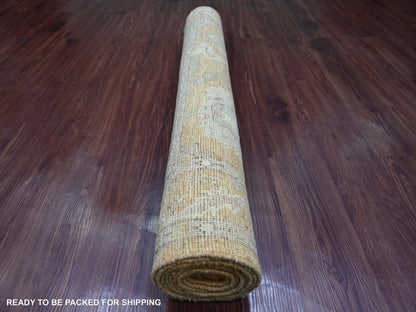 Brown 4'1" x 10'1" Oushak And Peshawar Hand knotted Wool Rug - Sku: O021543