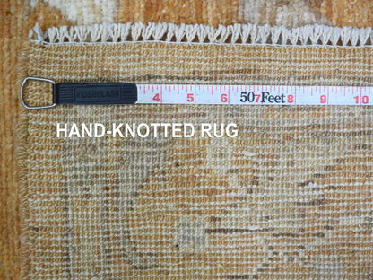 Brown 4'1" x 10'1" Oushak And Peshawar Hand knotted Wool Rug - Sku: O021543