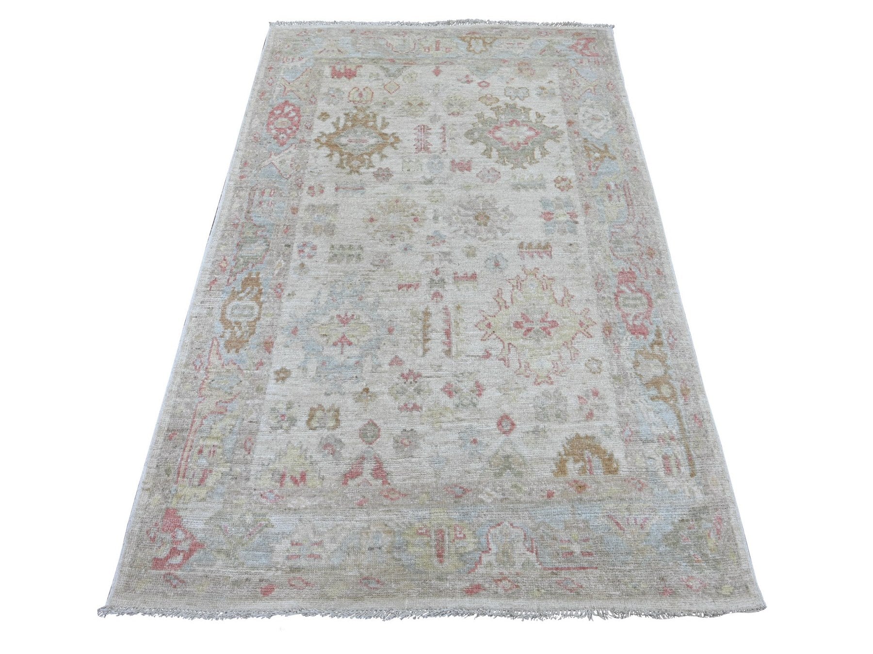 Ivory 4'0" x 6'3" Oushak And Peshawar Hand knotted Wool Rug - Sku: O021544