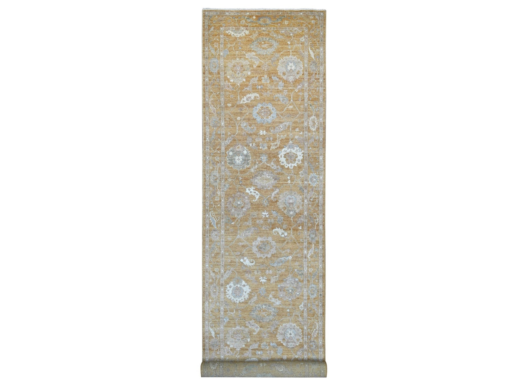 Brown 4'0" x 19'8" Oushak And Peshawar Hand knotted Wool Rug - Sku: O021545