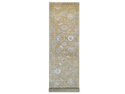 Brown 4'0" x 19'8" Oushak And Peshawar Hand knotted Wool Rug - Sku: O021545
