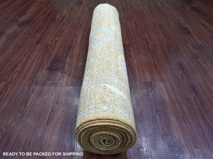 Brown 4'0" x 19'8" Oushak And Peshawar Hand knotted Wool Rug - Sku: O021545