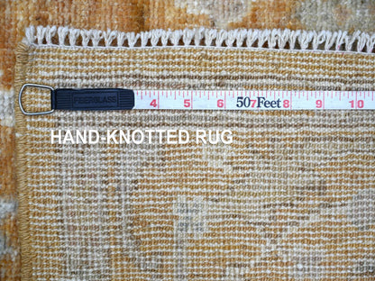 Brown 4'0" x 19'8" Oushak And Peshawar Hand knotted Wool Rug - Sku: O021545