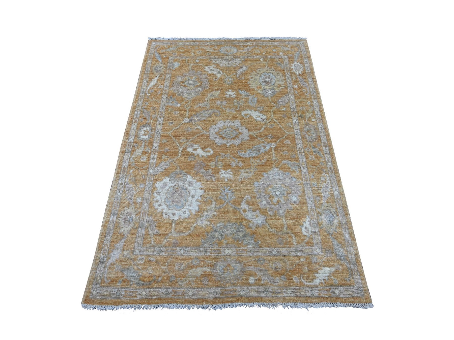Brown 3'10" x 5'9" Oushak And Peshawar Hand knotted Wool Rug - Sku: O021547