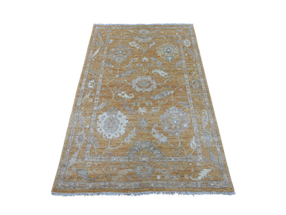 Brown 3'10" x 5'9" Oushak And Peshawar Hand knotted Wool Rug - Sku: O021547
