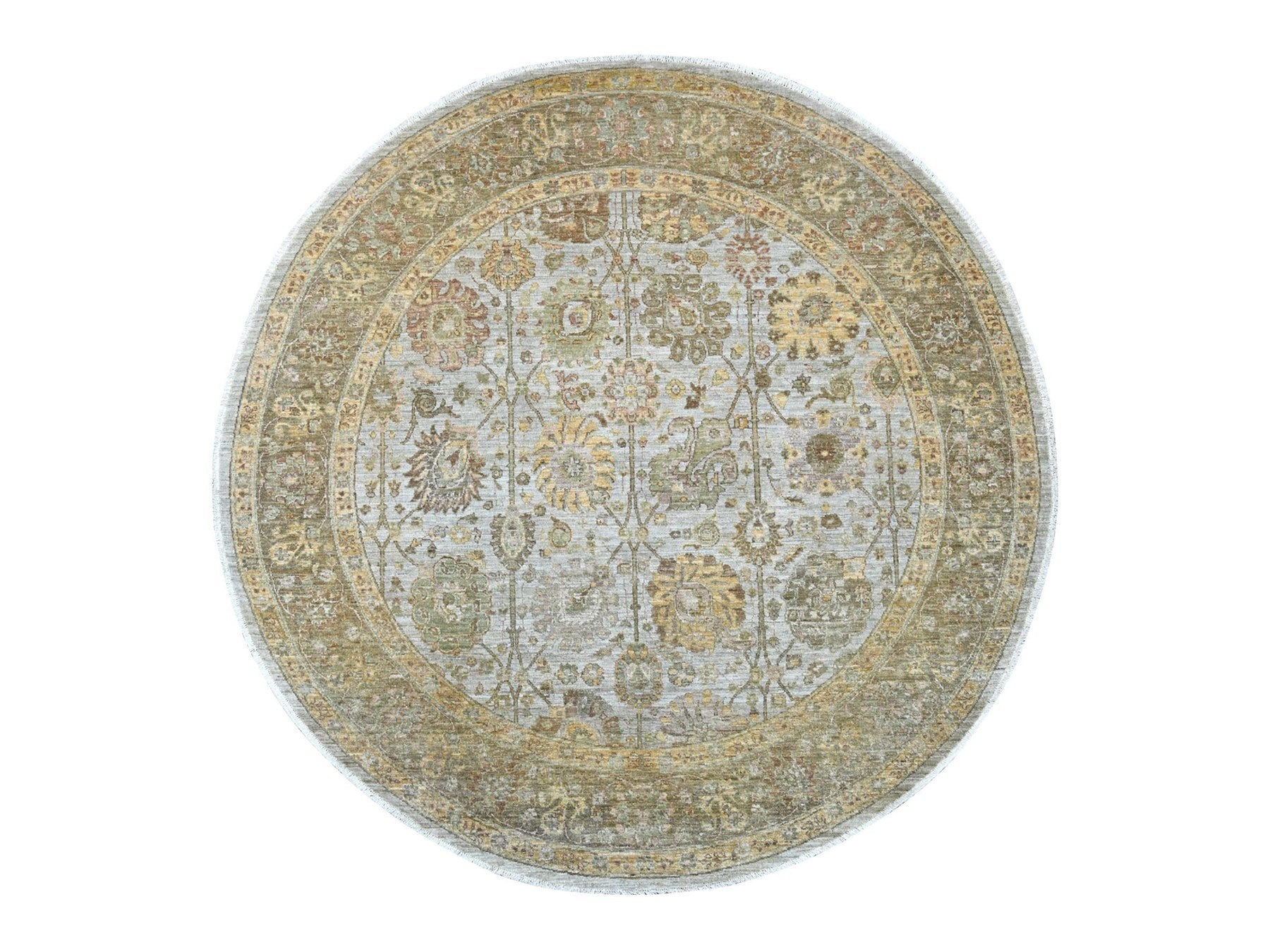 Grey 8'1" x 8'4" Oushak And Peshawar Hand knotted Wool Rug - Sku: O021548