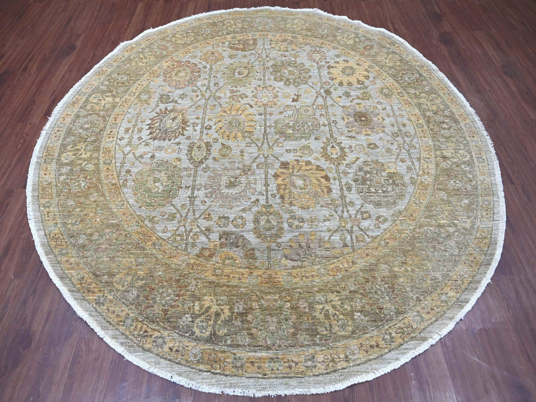 Grey 8'1" x 8'4" Oushak And Peshawar Hand knotted Wool Rug - Sku: O021548