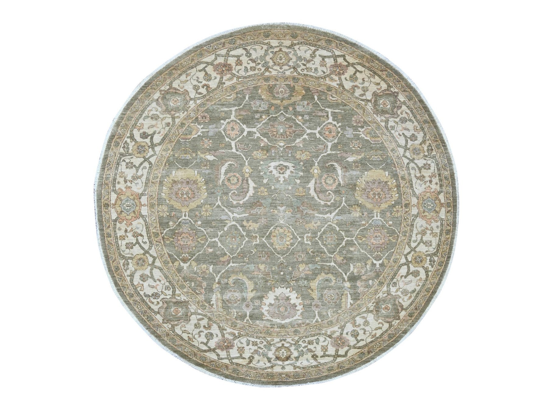 Green 8'1" x 8'2" Oushak And Peshawar Hand knotted Wool Rug - Sku: O021549
